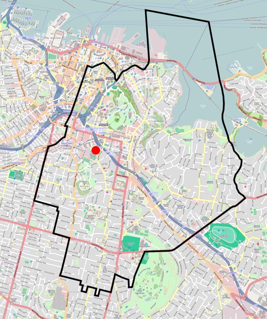 Auckland gymnázium zóny mapě