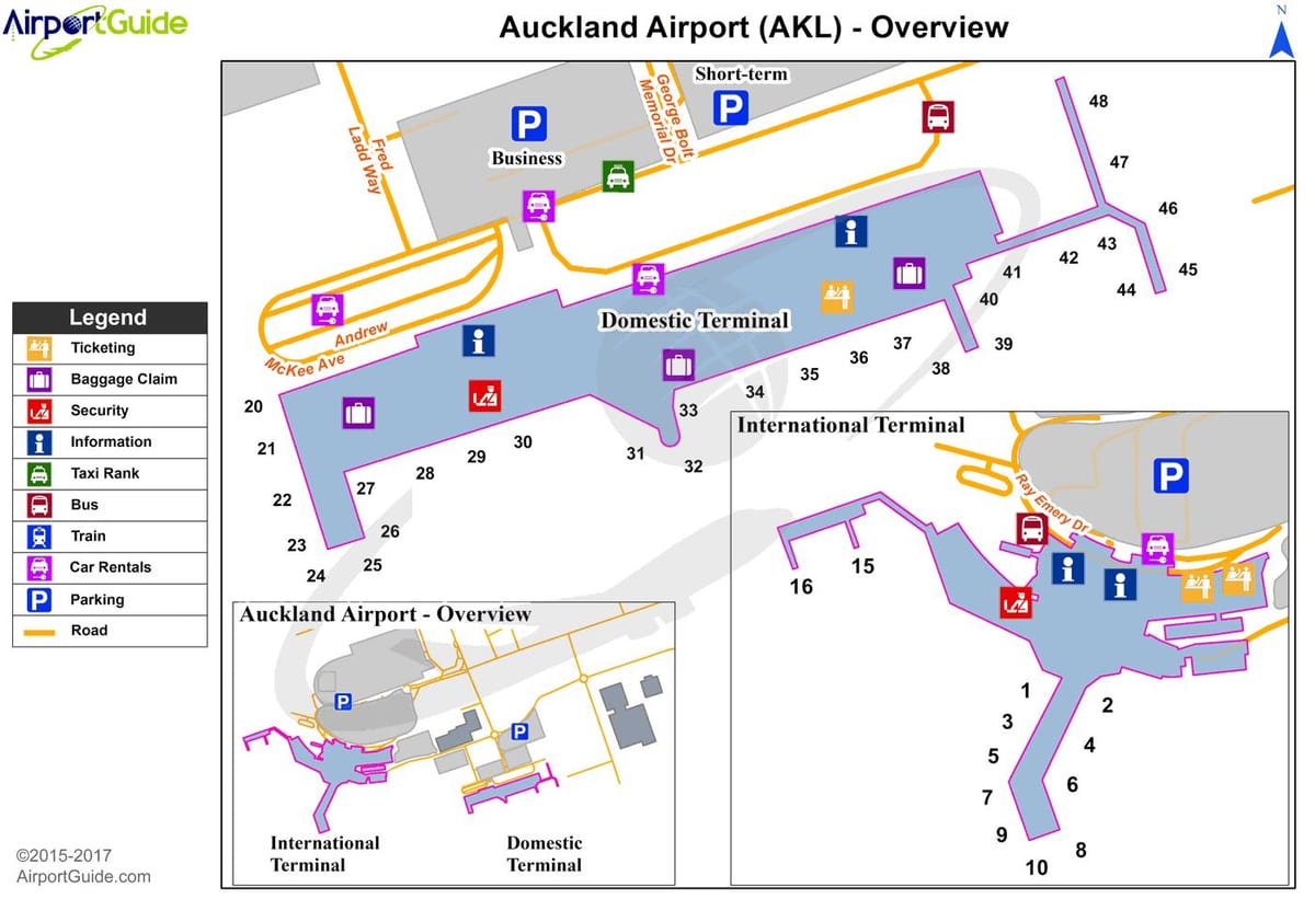Auckland letiště parkoviště mapě