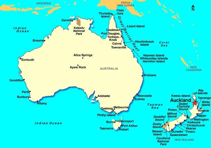Auckland v mapě světa