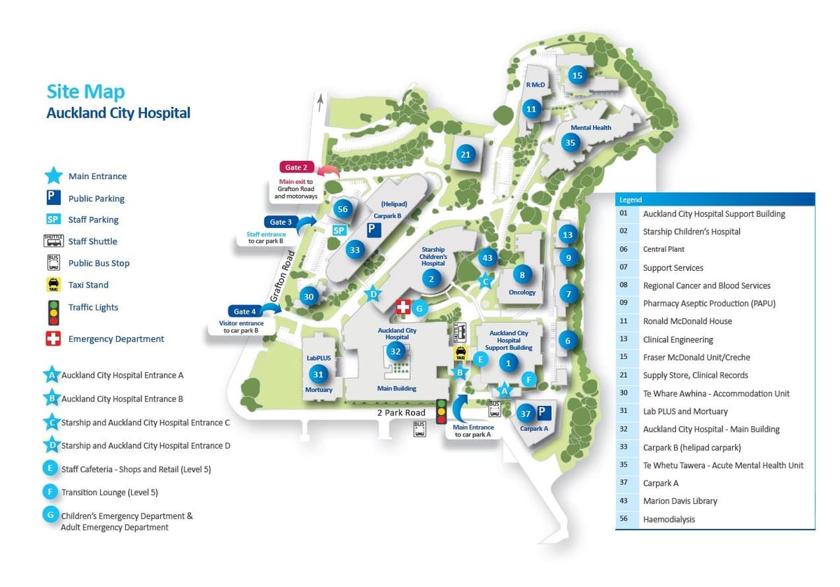 mapa Aucklandu nemocnice