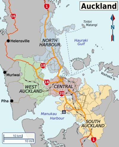 mapa Aucklandu okresů