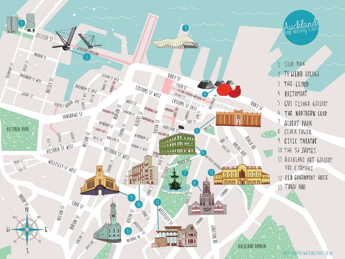 Auckland city procházky mapě