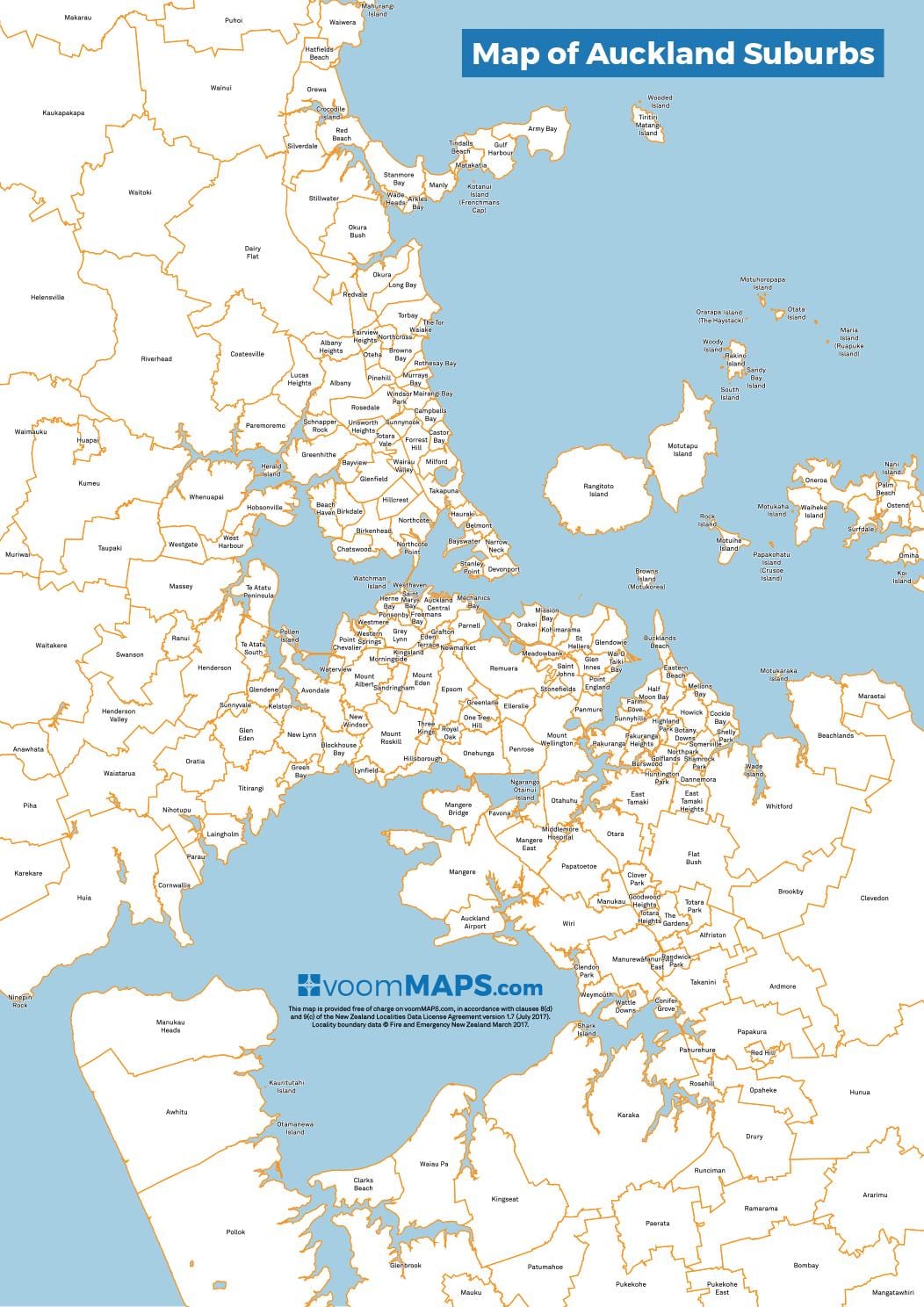 mapa Aucklandu předměstí