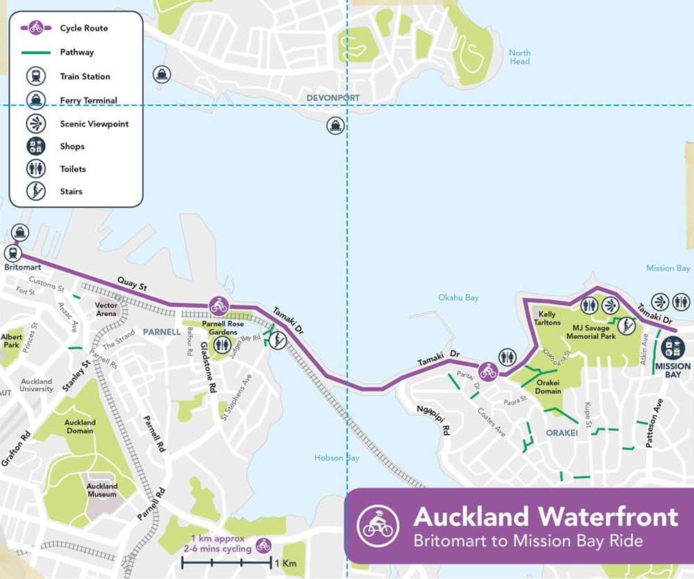 růžové cyklostezky Auckland mapě
