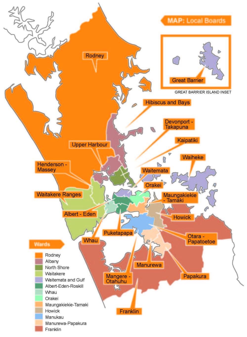 Auckland rady hranice mapě