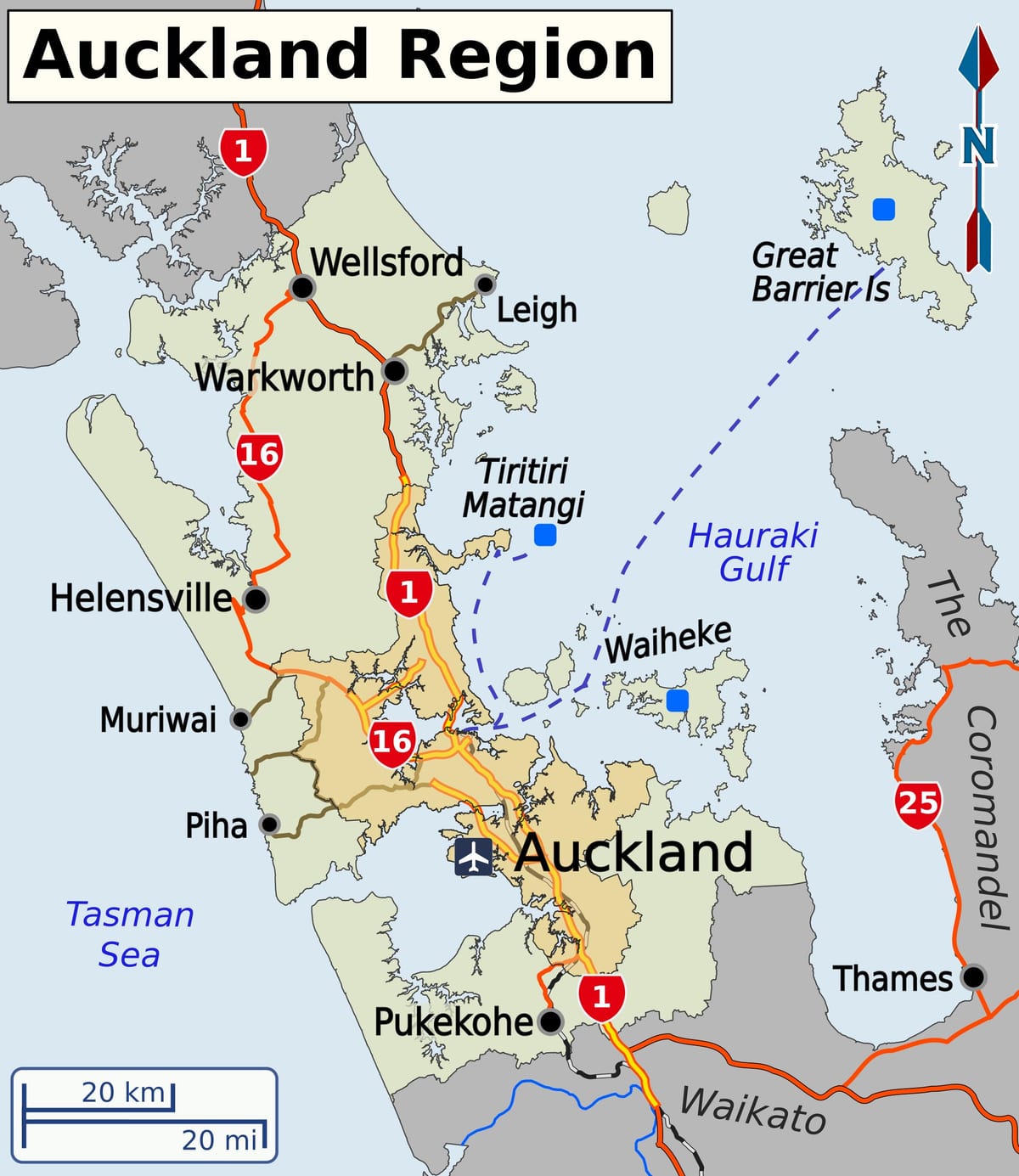 mapa Auckland region