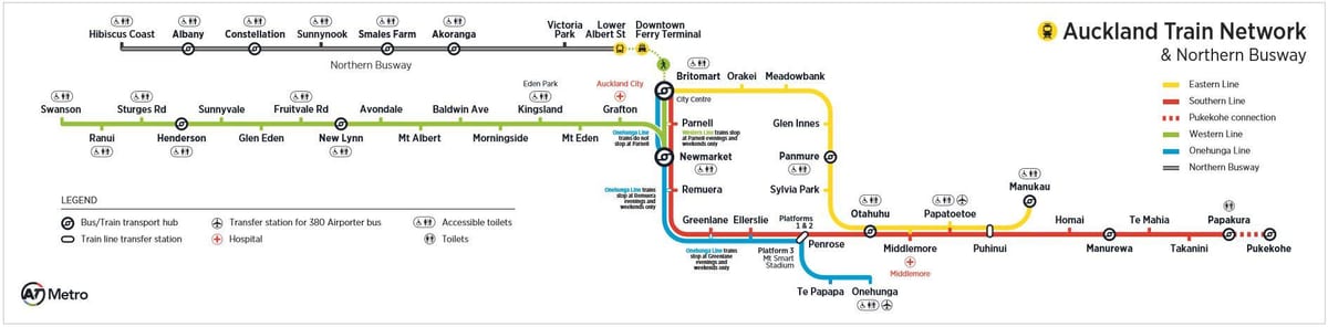 Auckland železniční sítě mapě