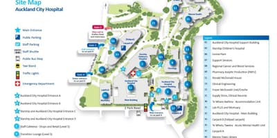 Mapa Aucklandu nemocnice